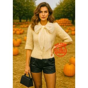 Zara Cream Textured Blouse with Statement Bow